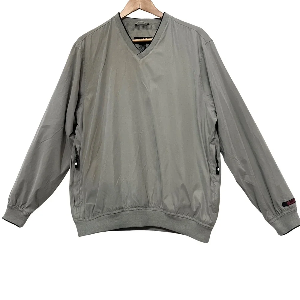 IZOD XFG Mens Pullover Golf Windbreaker Jacket Gray V Neck Zip Pockets Size M